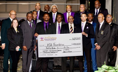Chi Gamma Gamma, Alpha Delta Nu, and 2nd Century Invictus Fund brothers present the endowment check at Kennesaw State University